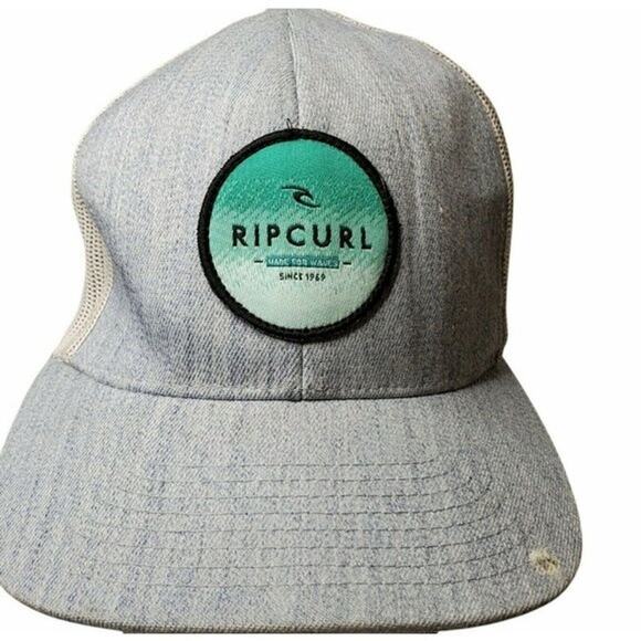 Rip Curl Logo Mesh Foam Snapback Trucker Hat Gray/Blue Adjustable - Picture 1 of 9